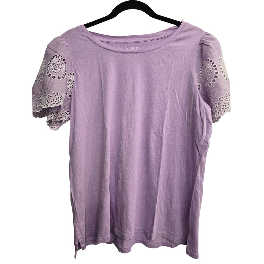Talbots Plus Lavender Eyelet Sleeve Top XL Cottagecore Boho Feminine Soft‎ Girl